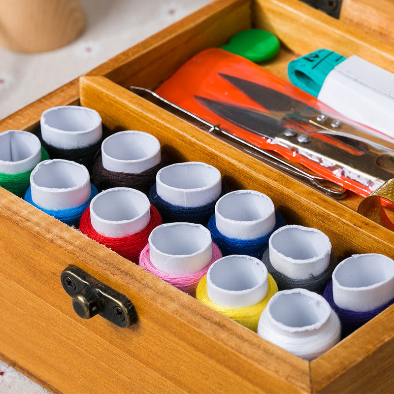 Portable Wooden Sewing Kit Box – Hand Stitching & Needlework Organizer