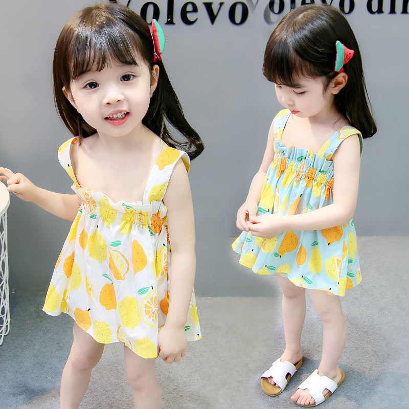 Women's Cotton Lemon Suspender Princess Dress