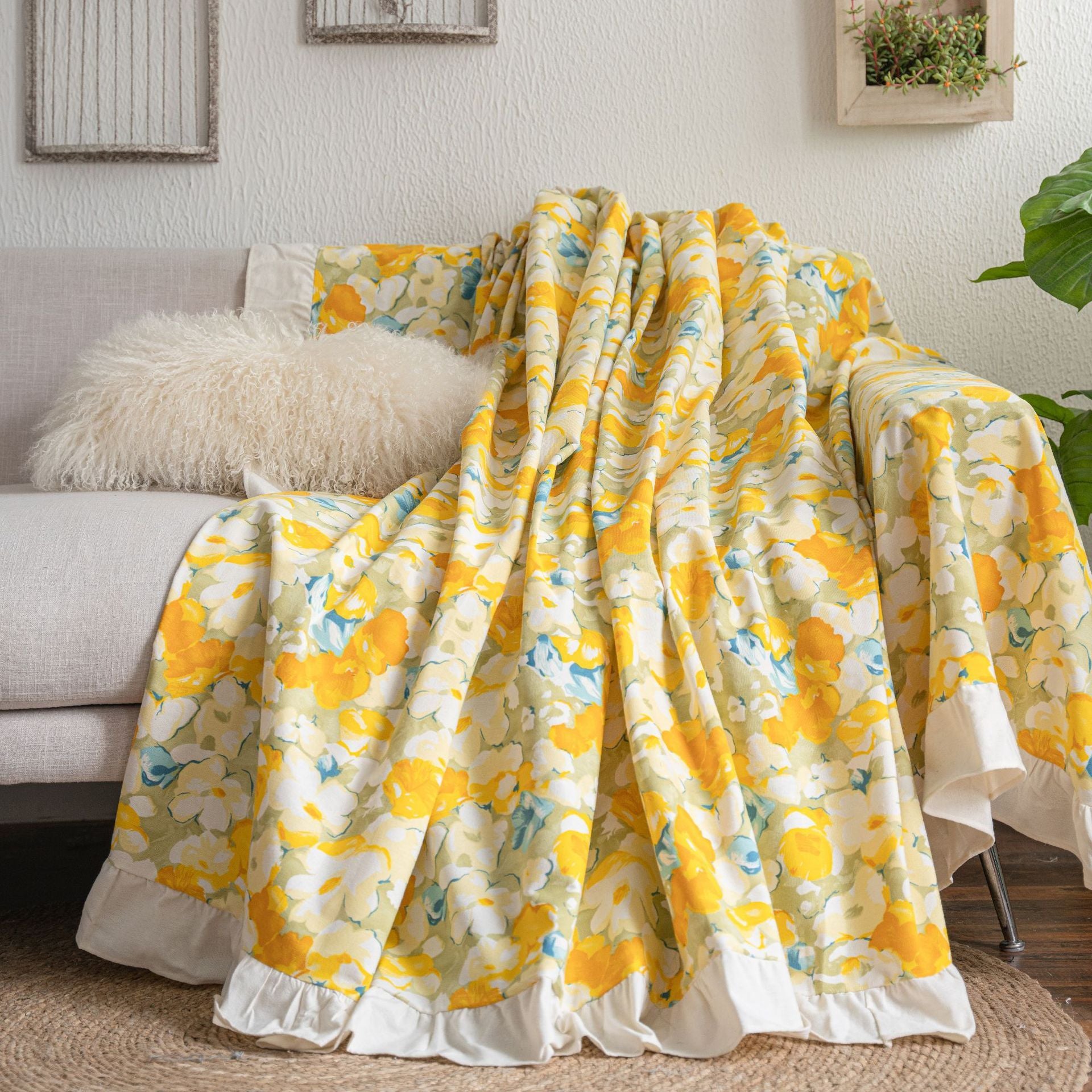 Sofa Towel Plain Pastoral Ruffled Multi-functional Cover Towel Retro