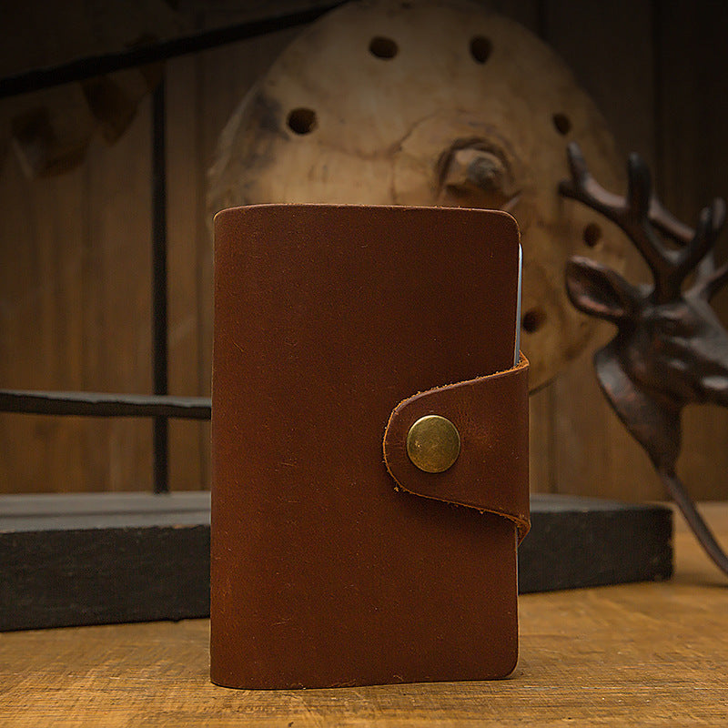 Men's Slim Cowhide Leather Card Holder Plain Pattern