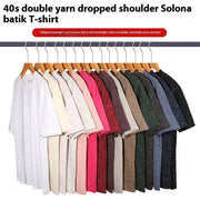 Batik American Solona T-shirt 220g Washed Distressed T-shirt Loose Shoulder Round Neck