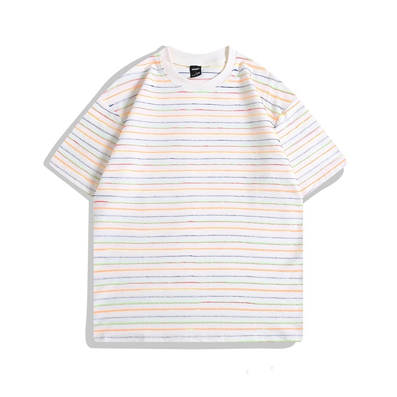 Color Striped Short Sleeve Round Neck Couple Half Sleeve T-shirt