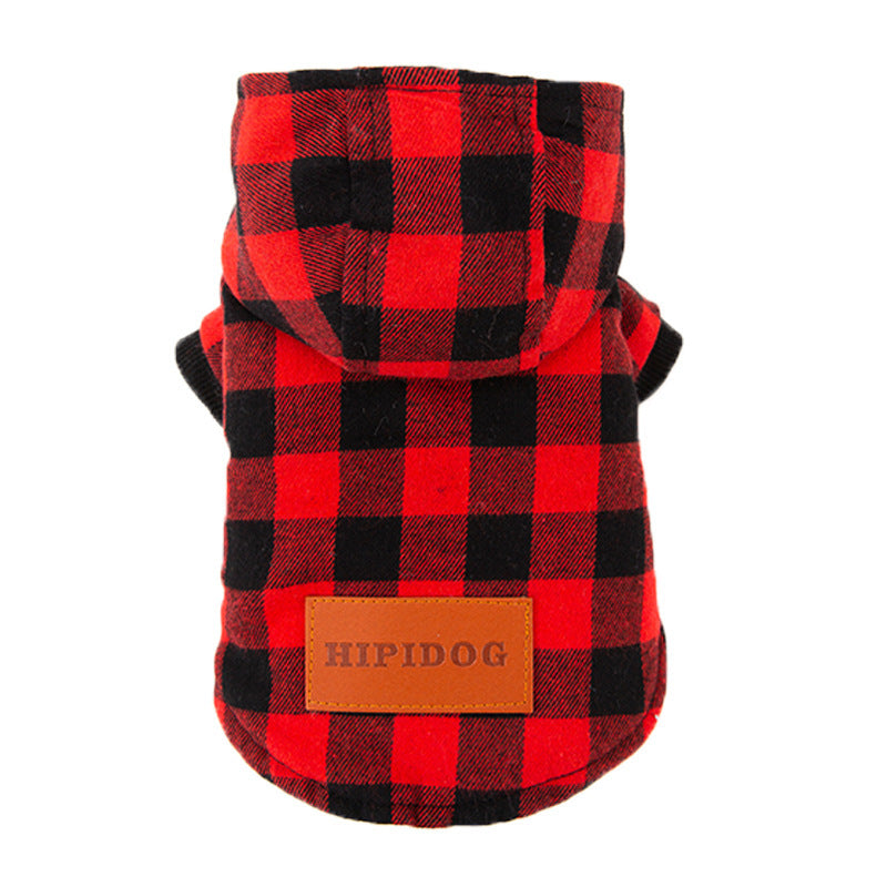 Pet Dog Classic Plaid Hooded Cotton-padded Coat