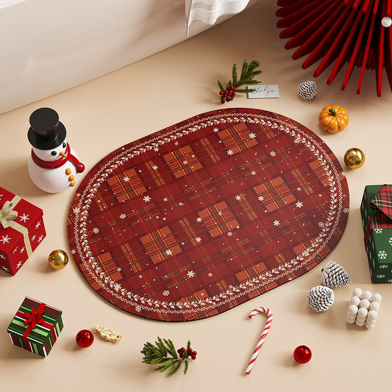 Christmas Diatom Ooze Oval Absorbent Floor Mat