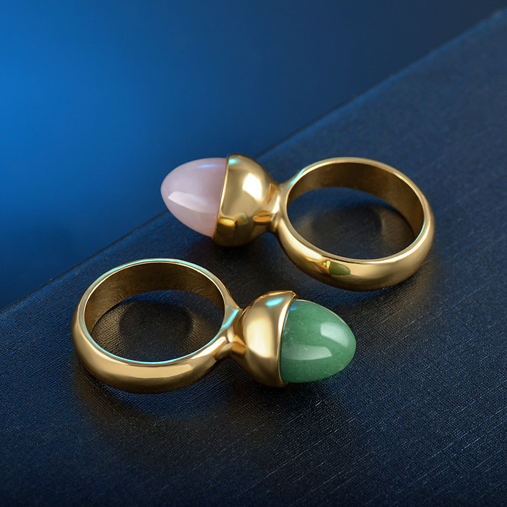European And American Rings Cross-border Jewelry Natural  Crystal Aventurine