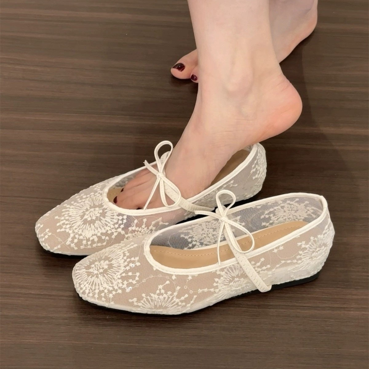 Spring Mesh Breathable Square Toe Mary Jane Pumps