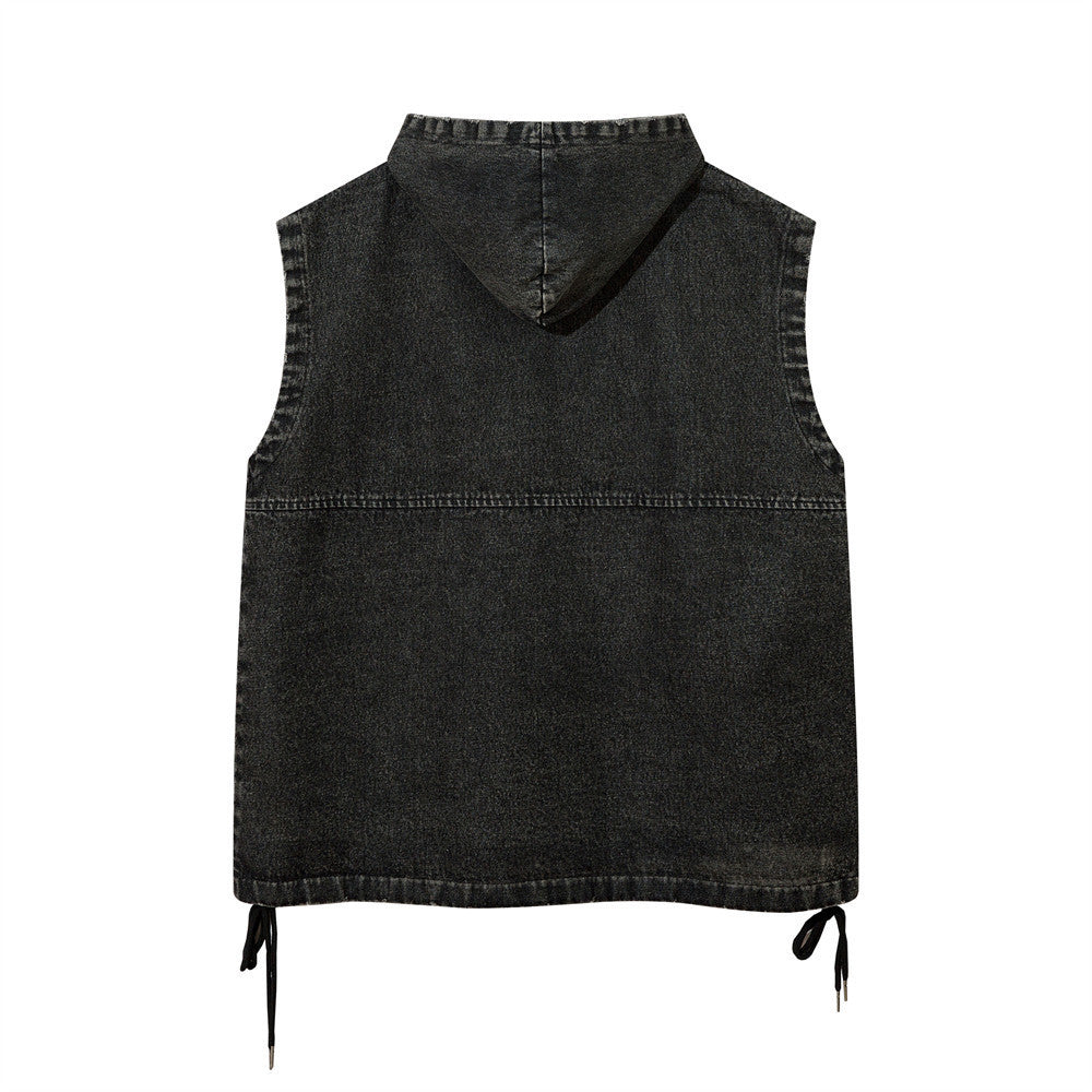 Hooded Pullover Denim Vest Men