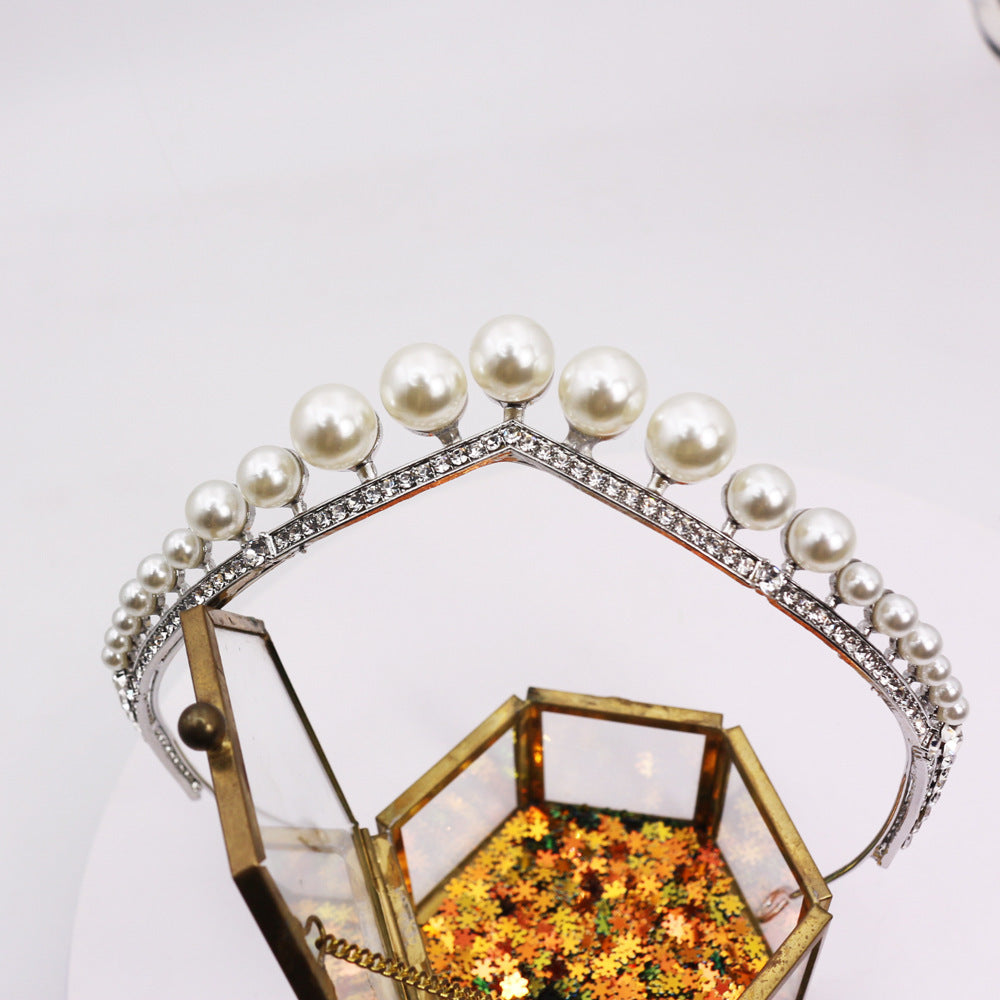 Bride's Wedding Crown with Alloy and Pearl, Electroplated White Gold