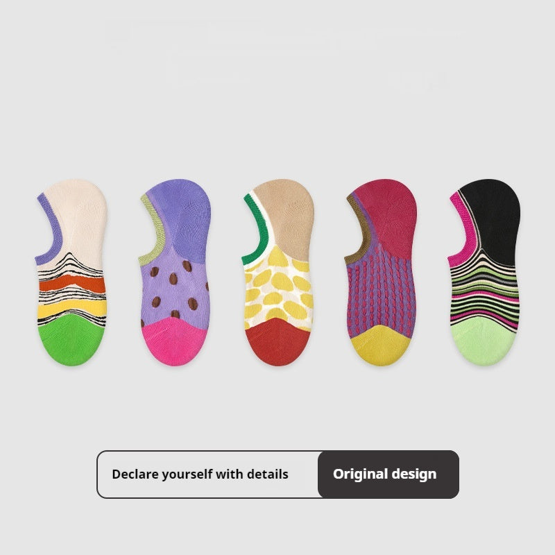 Thin Breathable Retro Color Block Ankle Socks
