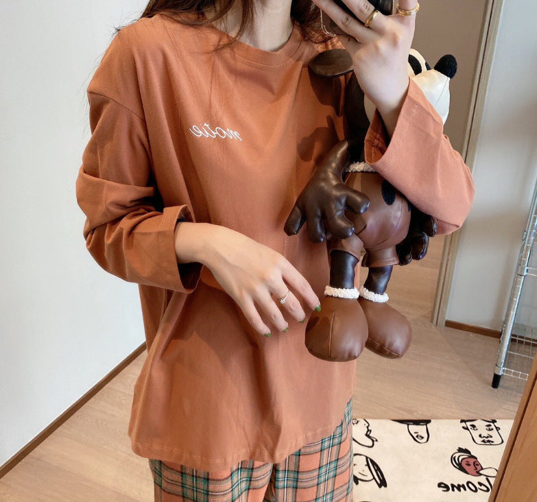 Long Sleeve Casual Simple Korean Style Homewear Set