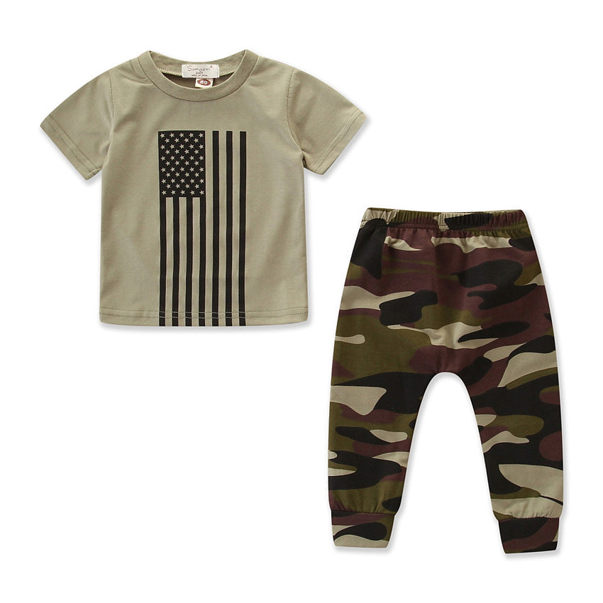 Kids Pullover Camouflage Flag Summer Suit Cotton Polyester