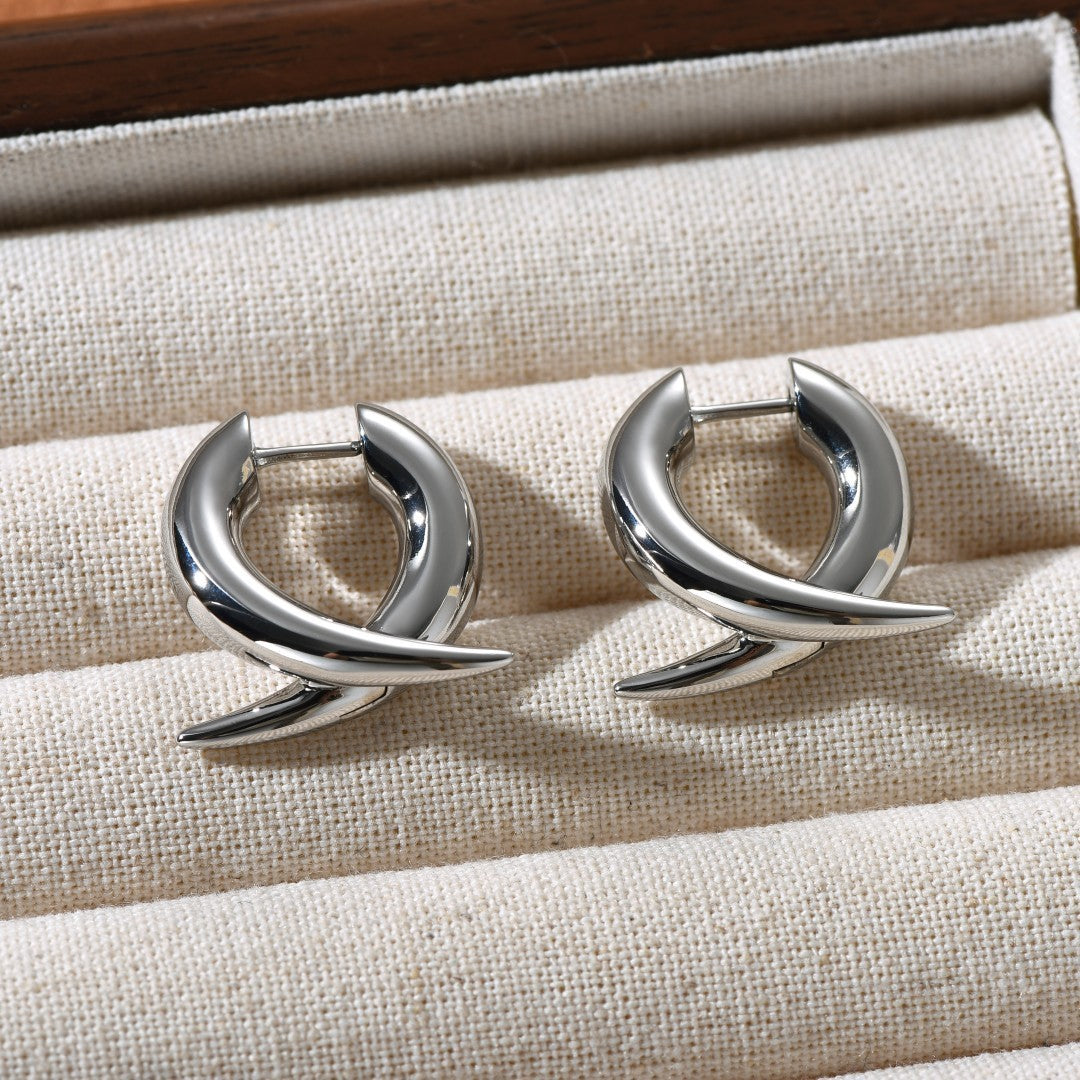 Unique Personality Advanced Metal Copper White Gold Plated Cross Ear Ring