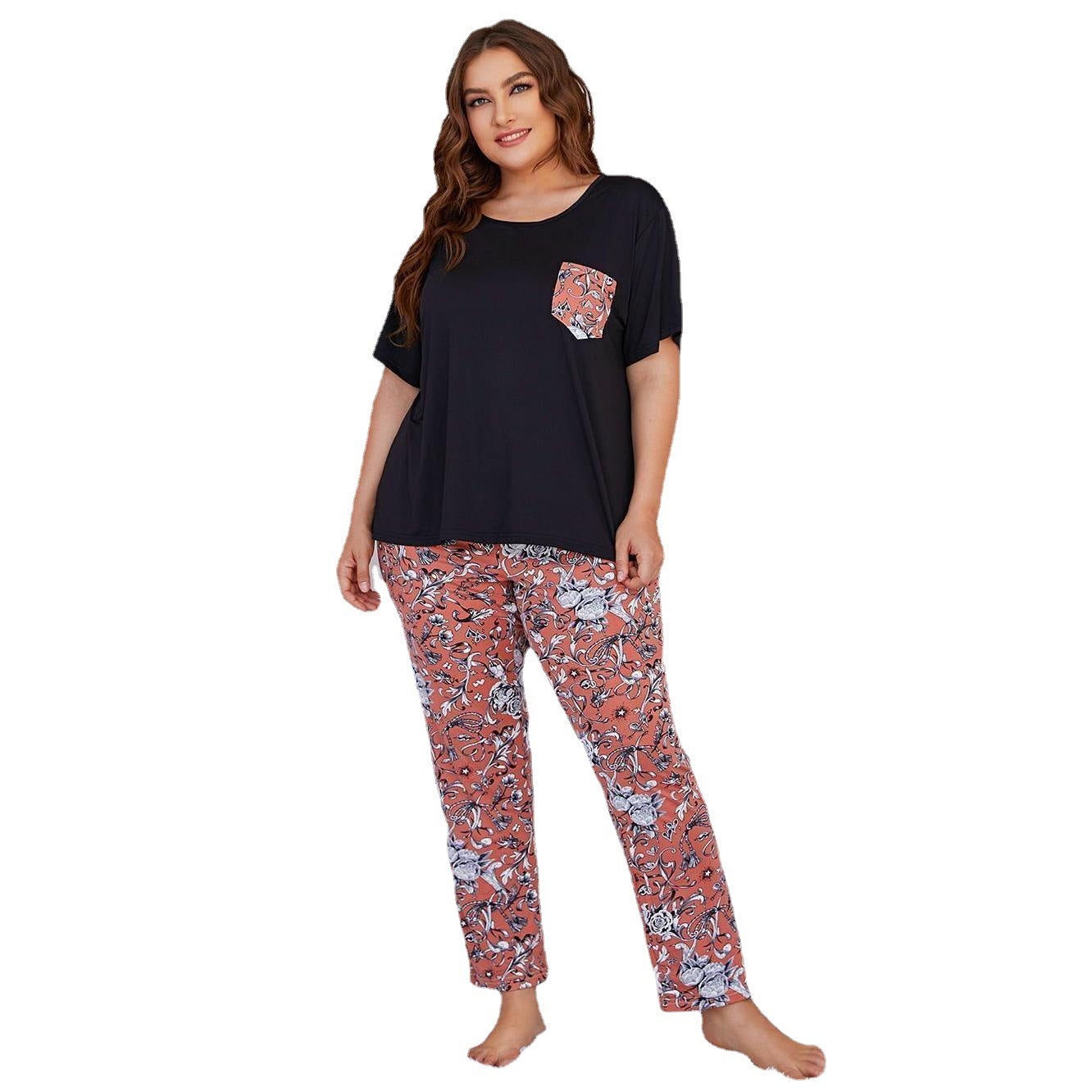 Women's Fashion Short Sleeve Printed Pants Loungewear Set