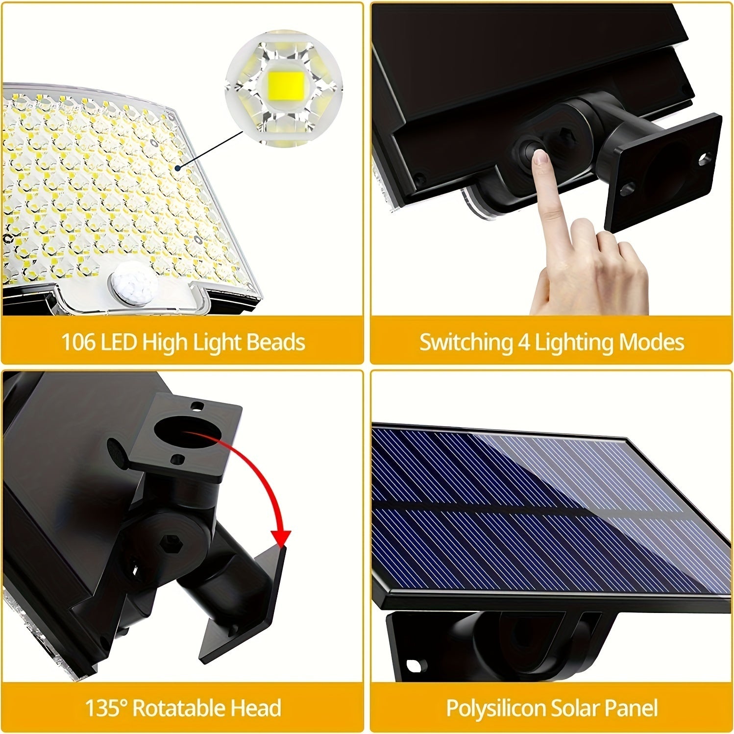 106LED Split Solar Light Outdoor Waterproof With Motion Sensor Floodlight Remote Control 3 Modes For Patio Garage