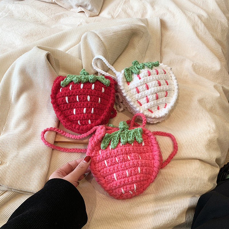 Handmade Knitted Children’s Wool Crossbody Bag – Cute Strawberry Design