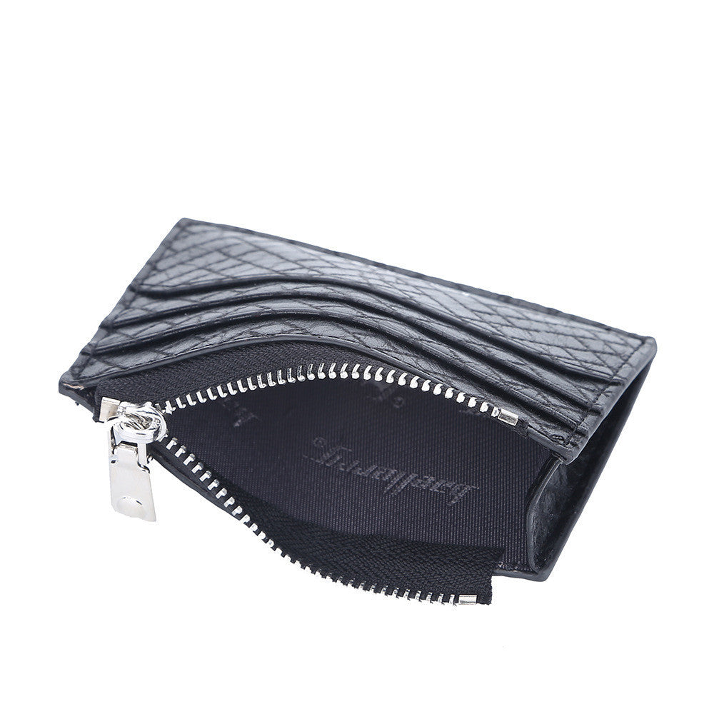 Men's Slim PU Leather Plaid Card Bag With Zipper Clip