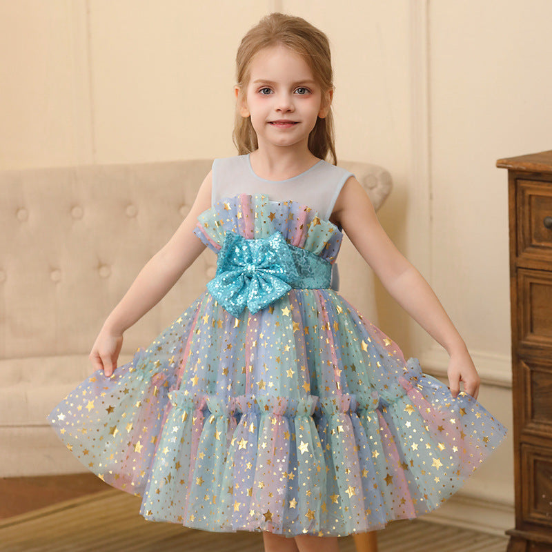 Girls Princess Dress Polyester Lace Gauze Mesh Regular Fit