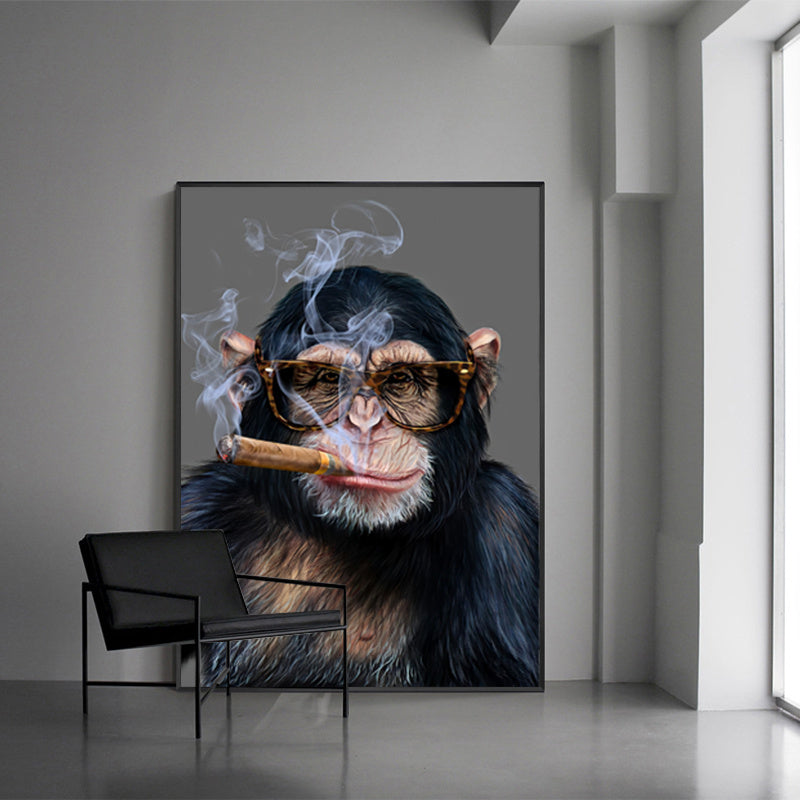 Gorilla Smoking Poster – Animal Canvas Painting Decorative Wall Art for Home or Bar