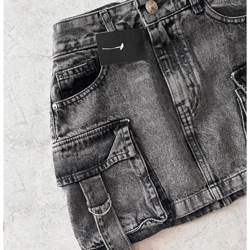 Multiple Pocket Denim Plaid Skirt – Vintage Goth Black Y2K Style