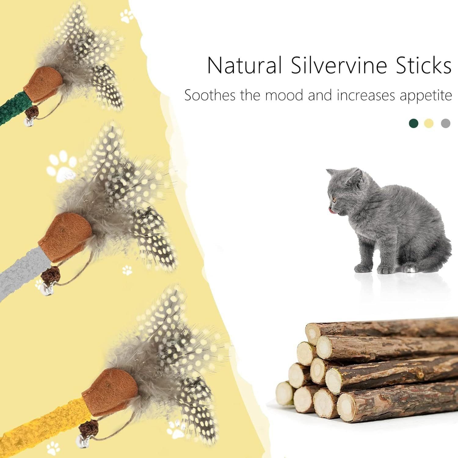 Natural Feathered Silvervine Catnip Chew Sticks for Cats