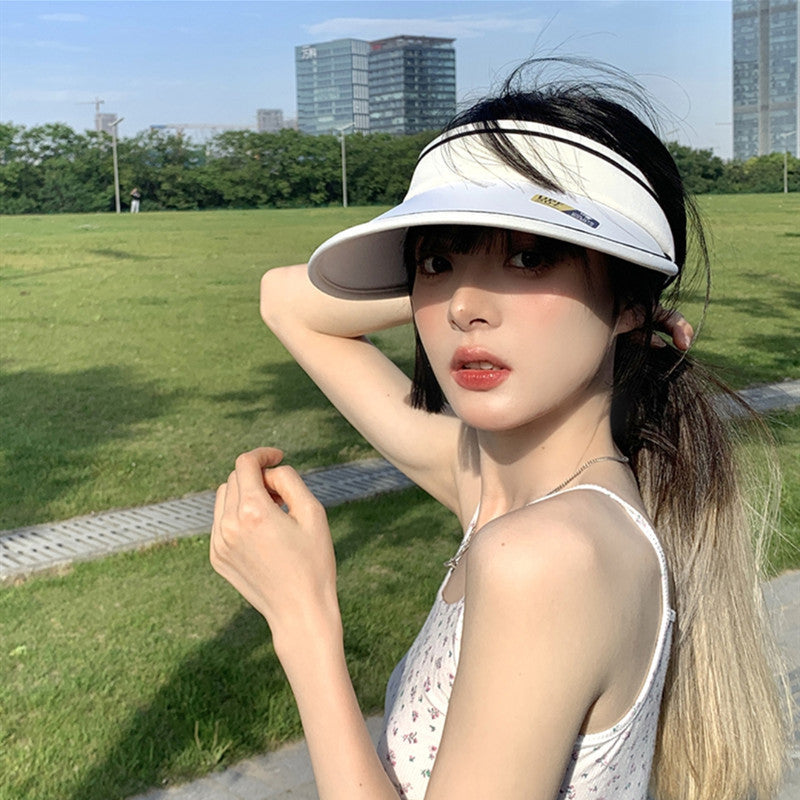 Women Summer Anti-Uv Sun Hat Wide Brim Beach Empty Top Visor Hats Adjustable Plastic Pvc Sunscreen Cap Female Outdoor Sports Cap