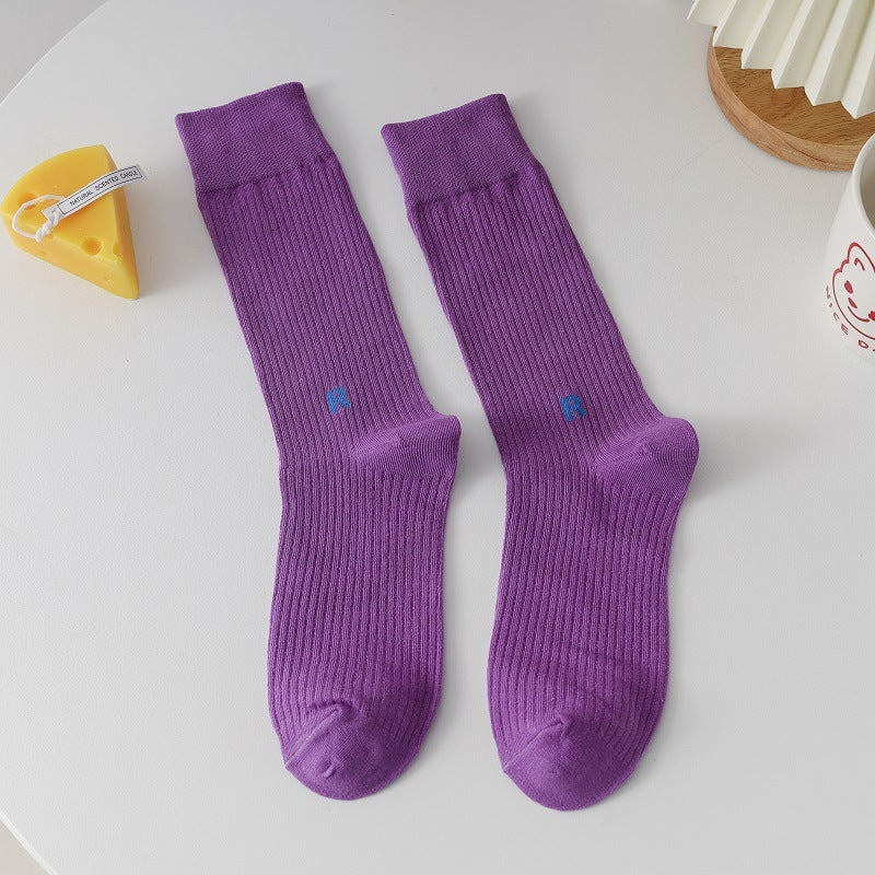 Socks Women's Long Cotton Socks Candy Color Japanese R Letters