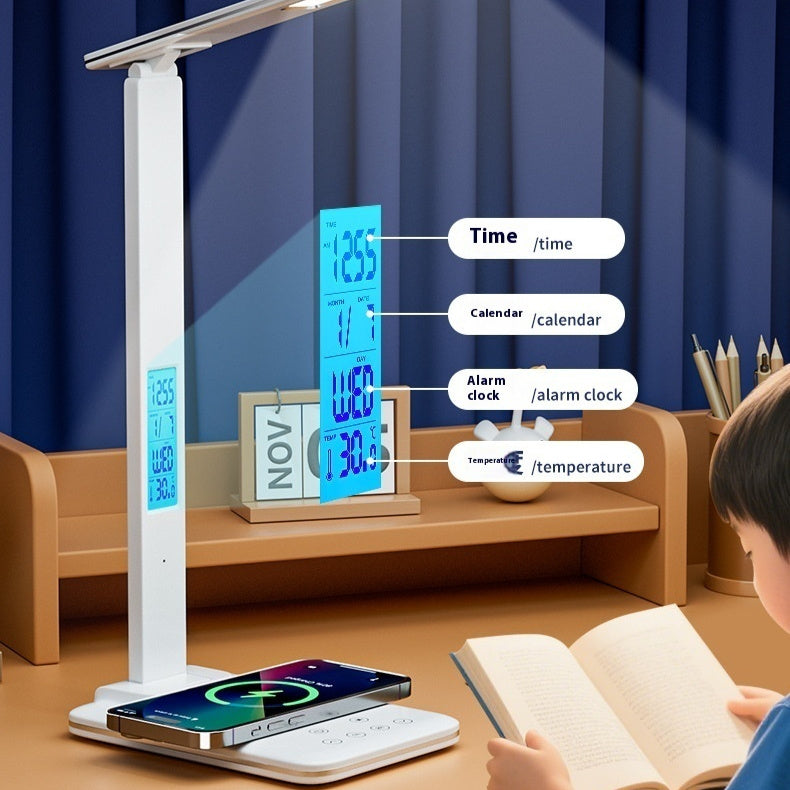 LED Study Table Face With Calendar Clock Wireless Charger Table Lamp