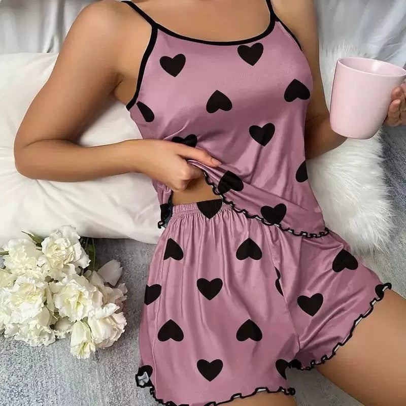 European & American-Inspired Sling Vest and Shorts Homewear Set