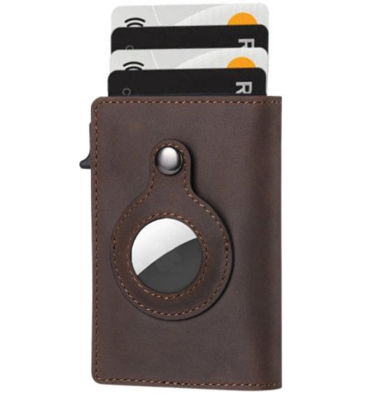 Men's Slim Leather AirTag Wallet – Anti-Theft RFID Multi-Functional Card Holder
