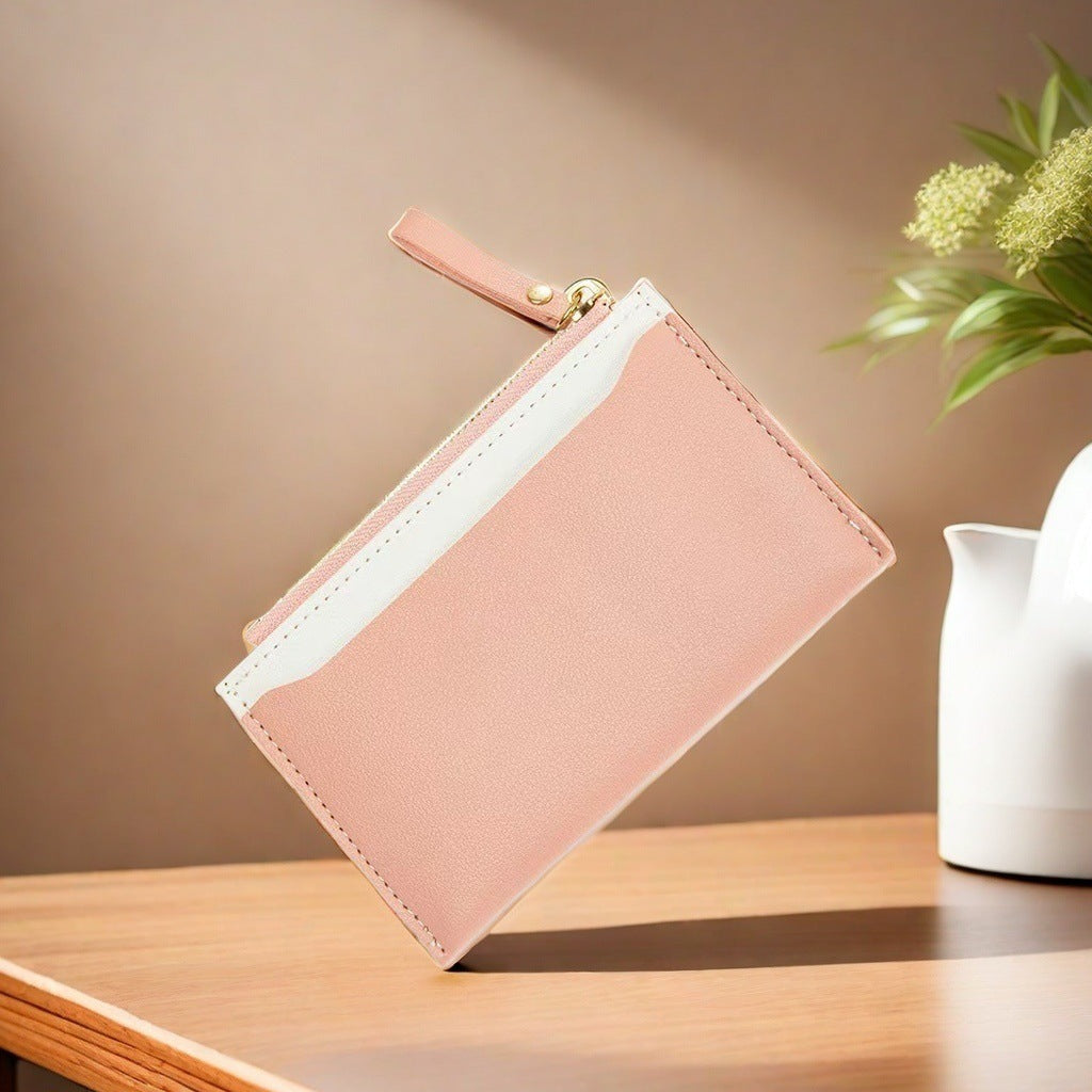 Women's Zipper Coin Purse PU Leather Stitching Contrast Color