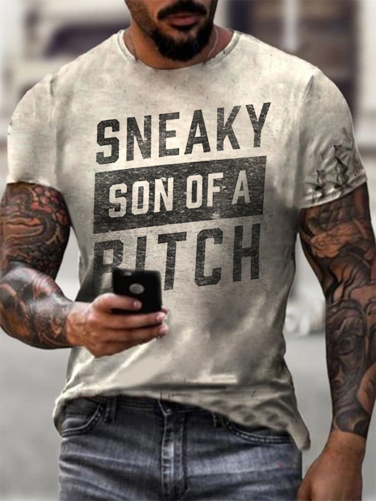 Men's Sports Round Neck Slim Youth Printed T-shirt