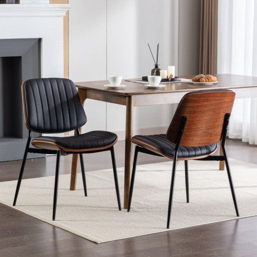Set of 2 Mid-Century Modern Retro Dining Chairs with Walnut Bentwood Back