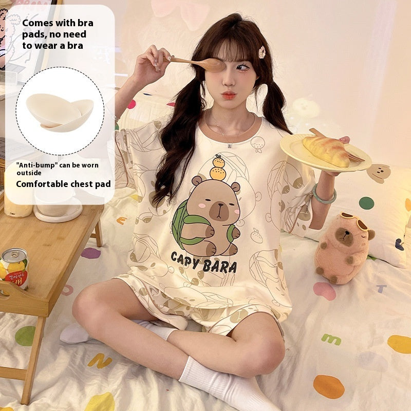 Cartoon Cute Loungewear Can Be Worn Outside With Chest Pad