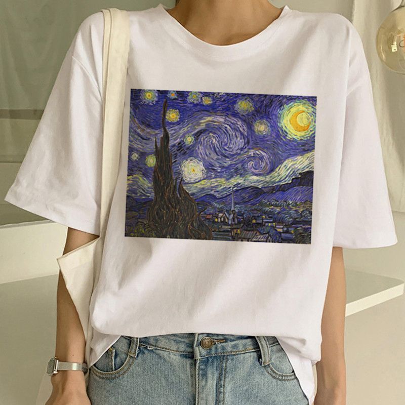 Women's Modal Art Print T Shirt Van Gogh Regular