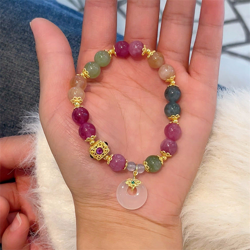 Dopamine Chalcedony Bracelet Peace Buckle Rings Vintage French Gold Accessories