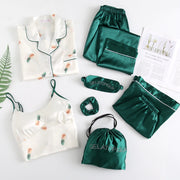 Ice Silk Printed Sweet Cute Loungewear Seven-piece Pajamas Suit