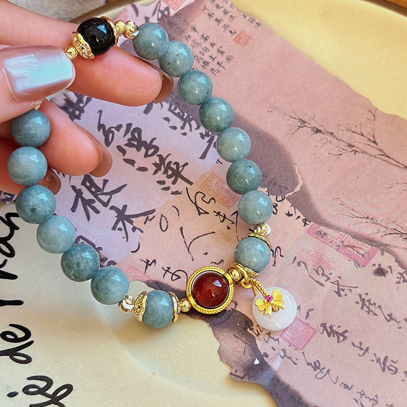 New Chinese Style Natural Stone Burma Jade Safety Buckle Bracelet