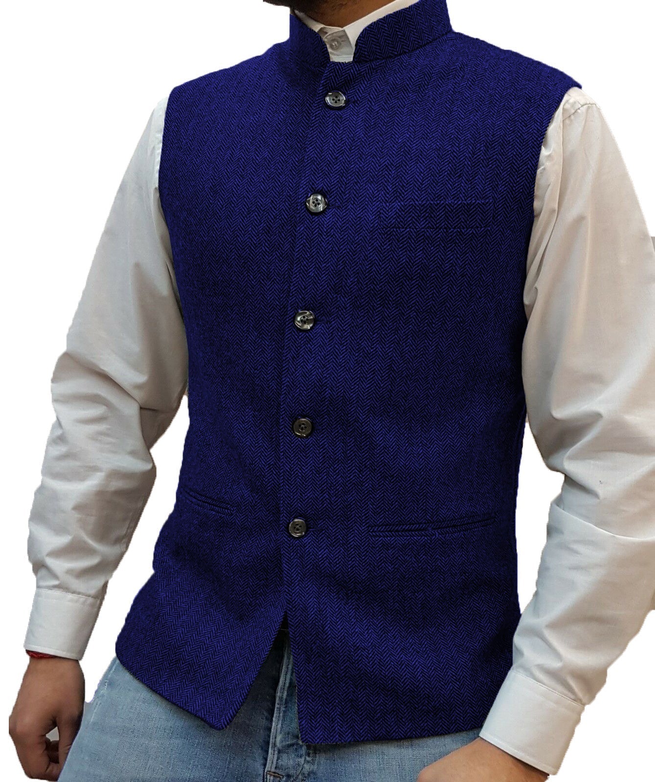 Men's Herringbone Polyester Zhongshan Collar Vest Pattern