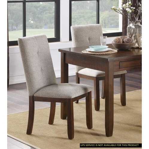 Set of 2 Chenille Upholstered Dining Chairs with Dark Cherry Wood Frame and Tufted Back