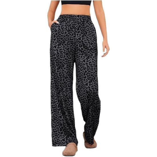 Women's Leopard Print Elastic High Waist Trousers