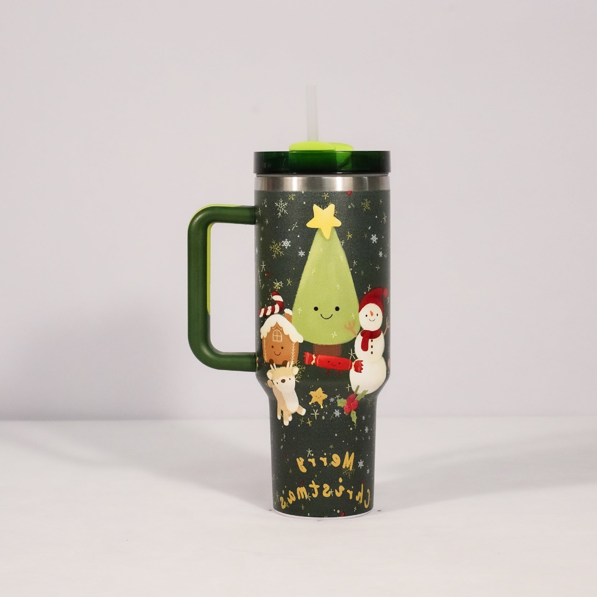 Christmas Vacuum Tumbler with Straw