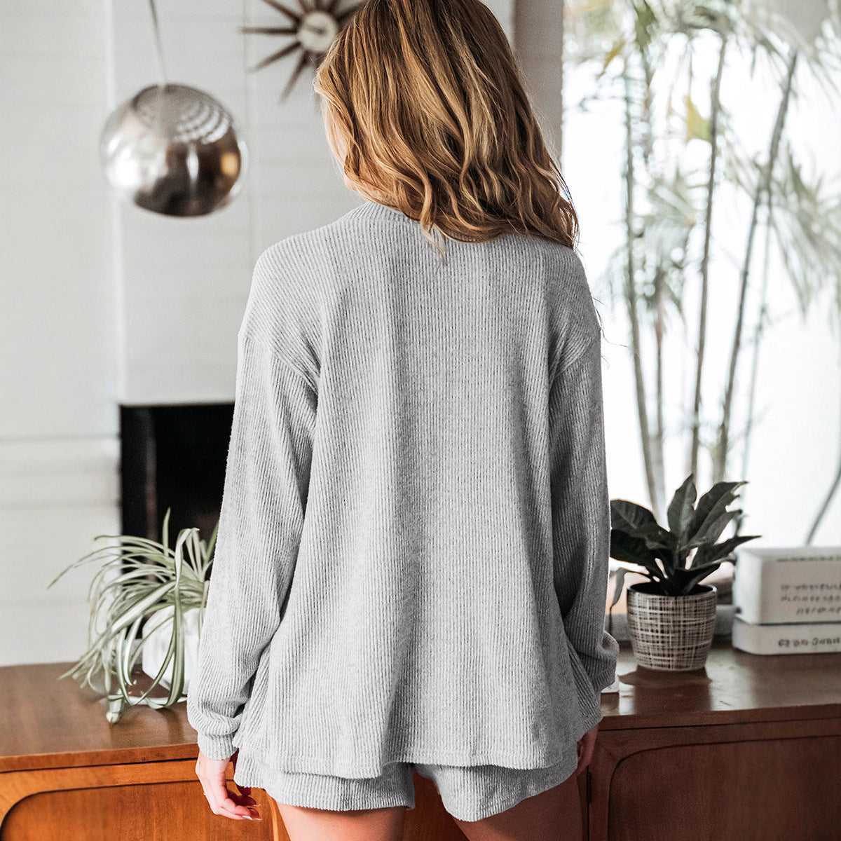 Women's Casual Relaxed Fit Solid Color Shorts Suit Polyester