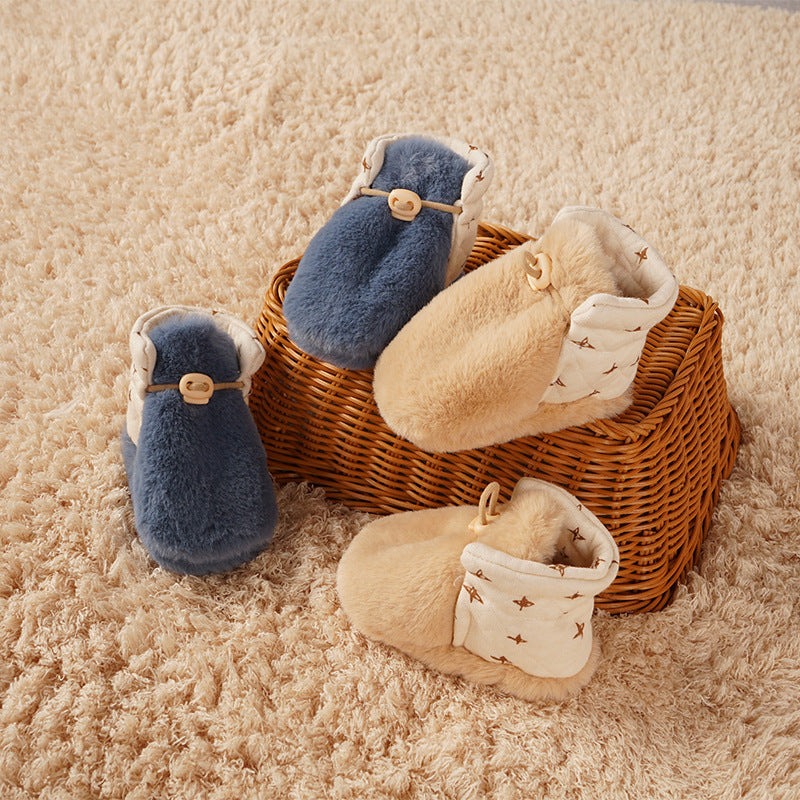 Baby Furry Children's Soft Sole Adjustable Floor Shoes