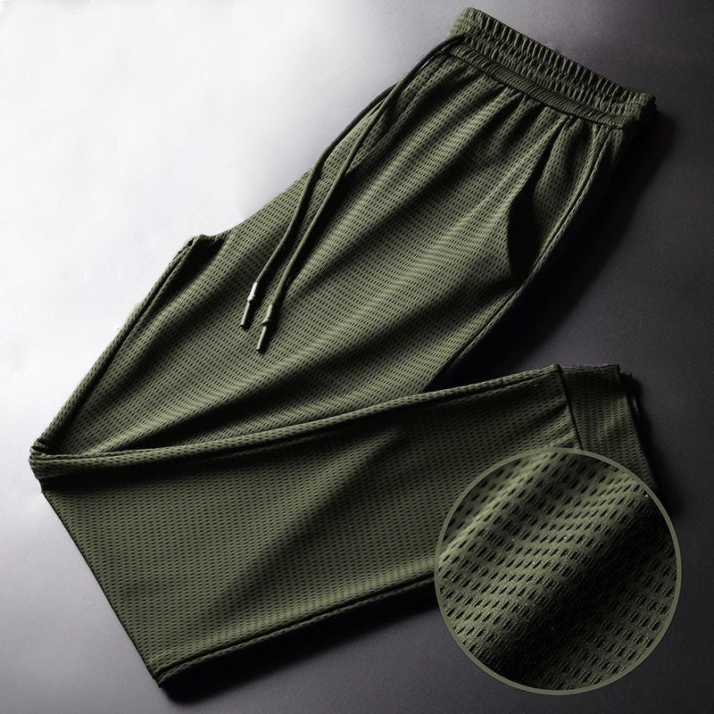 Men’s Slim Fit Mesh Ice Silk Pants – Ankle-Tied Casual Trousers