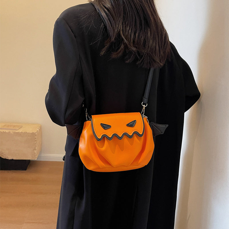Halloween Pumpkin Crossbody Bag – Funny Cartoon Shoulder Purse with Small Wings