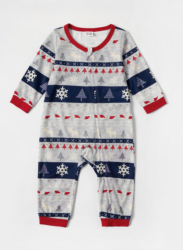 Christmas Parent-child Letter Print Round Neck Color-blocking Family Suit