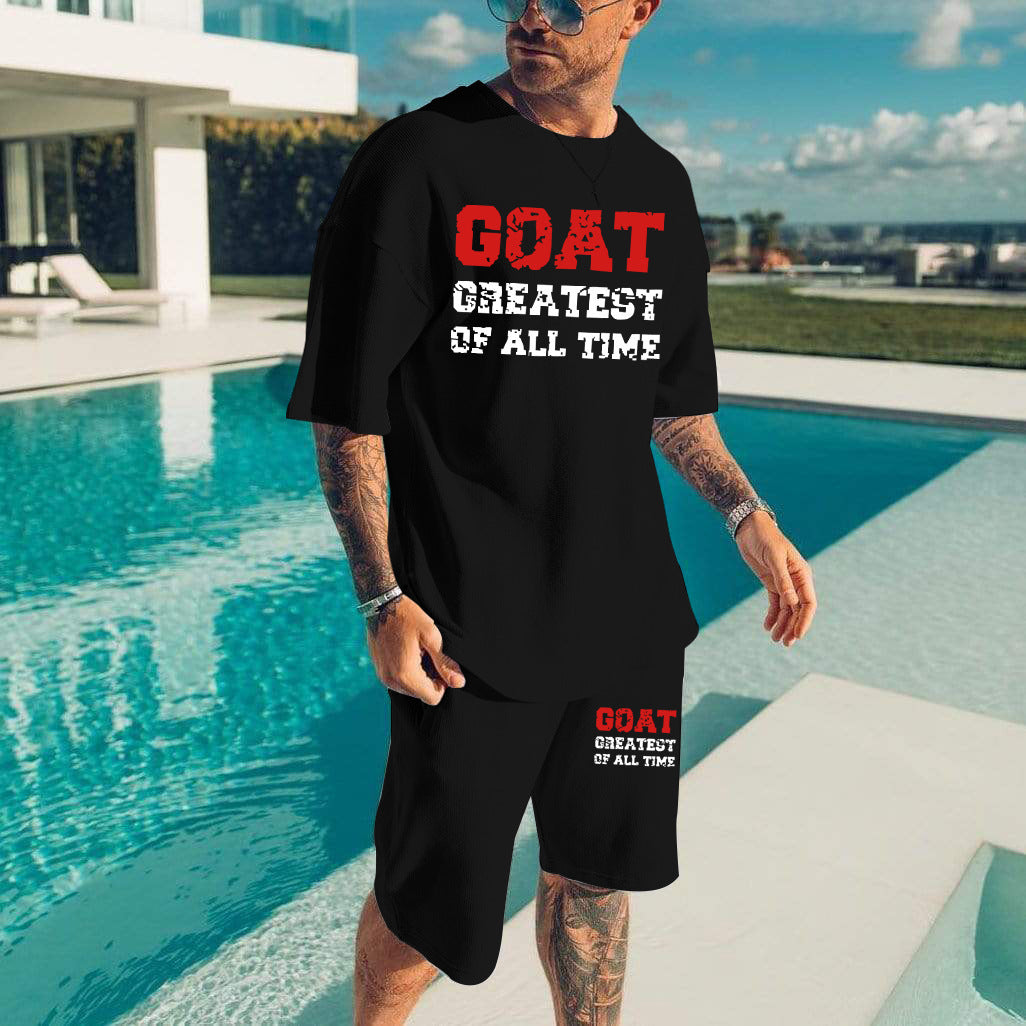 GOAT Letter Print T-Shirt Casual Shorts Set