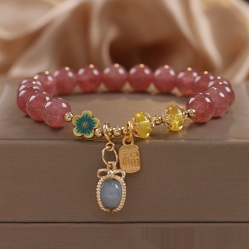 Special-interest Design Natural Strawberry Quartz Beaded Bracelet