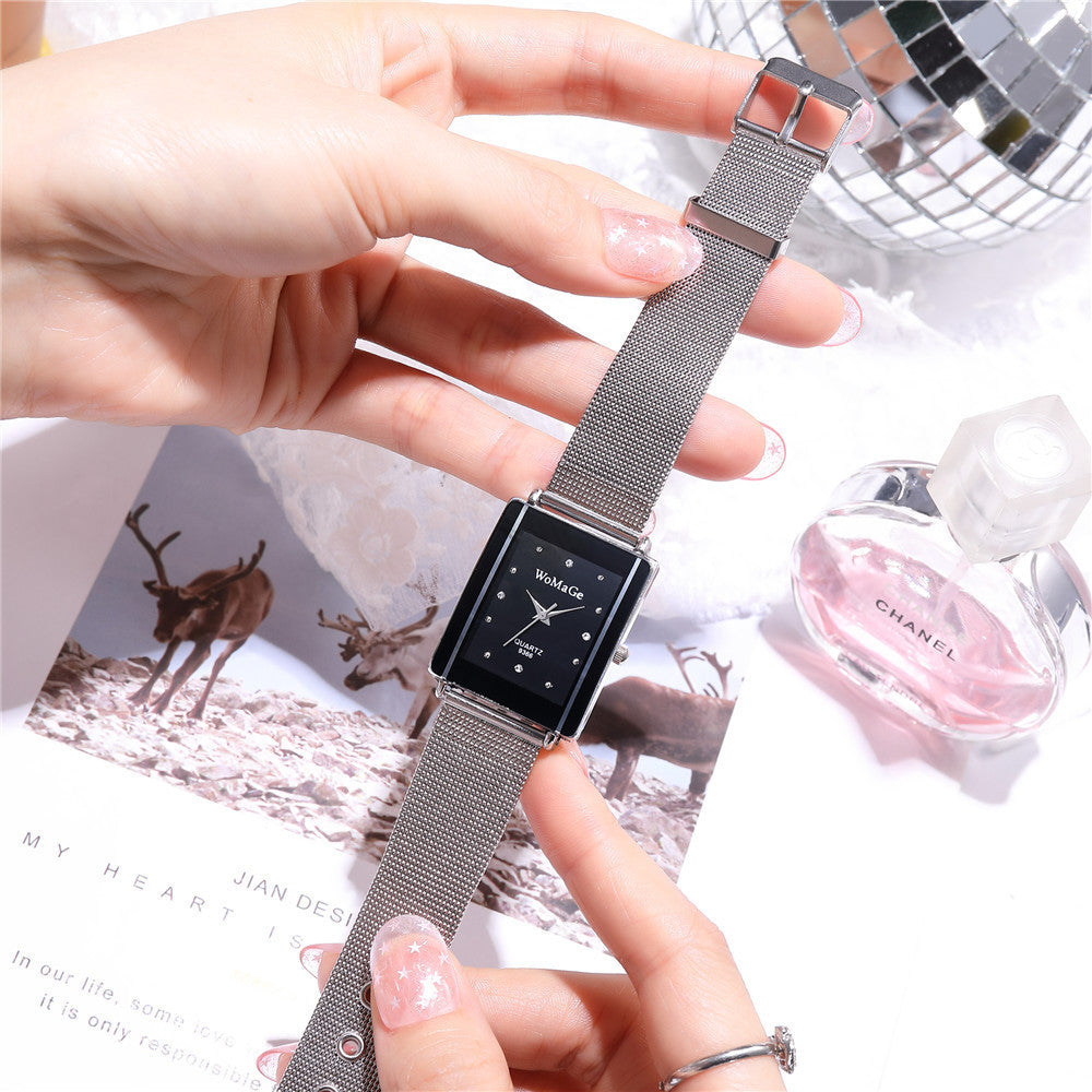 Fashion Simple Style Rectangular Dial Couple Watch – White & Black, 9mm Thickness