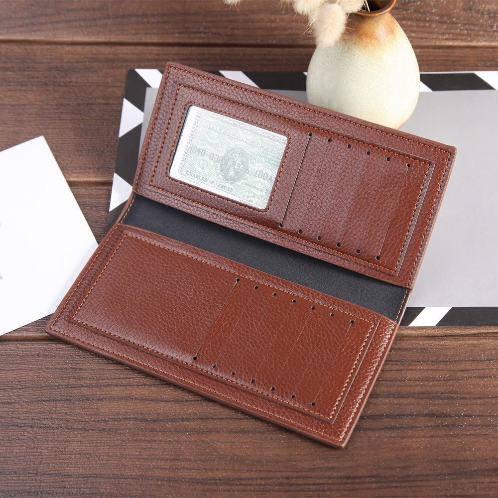 Mens Lychee Pattern PU Leather Bi Fold Wallet Slim